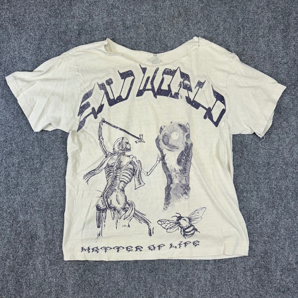End World Matter of Life Distressed Graphic Tee Cream Mens Medium Skeleton Bee